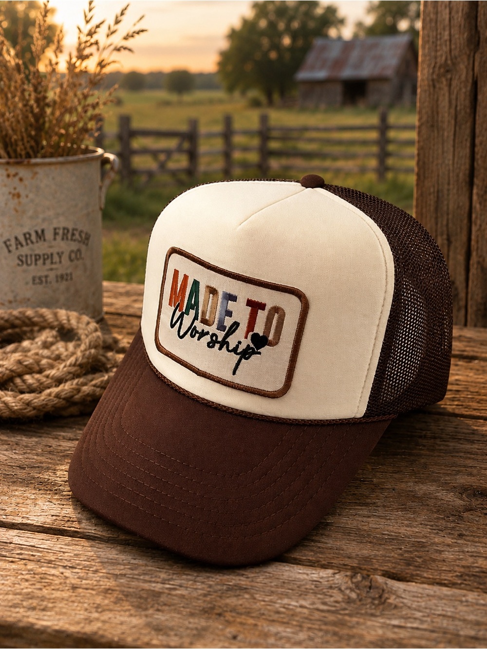 OTTO Brown and Cream 'Made to Worship' Trucker Hat